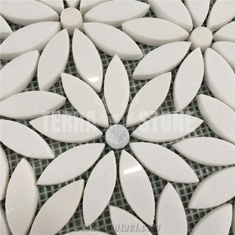 Daisy Design Natural White Marble Mosaic Floral Stone Tile