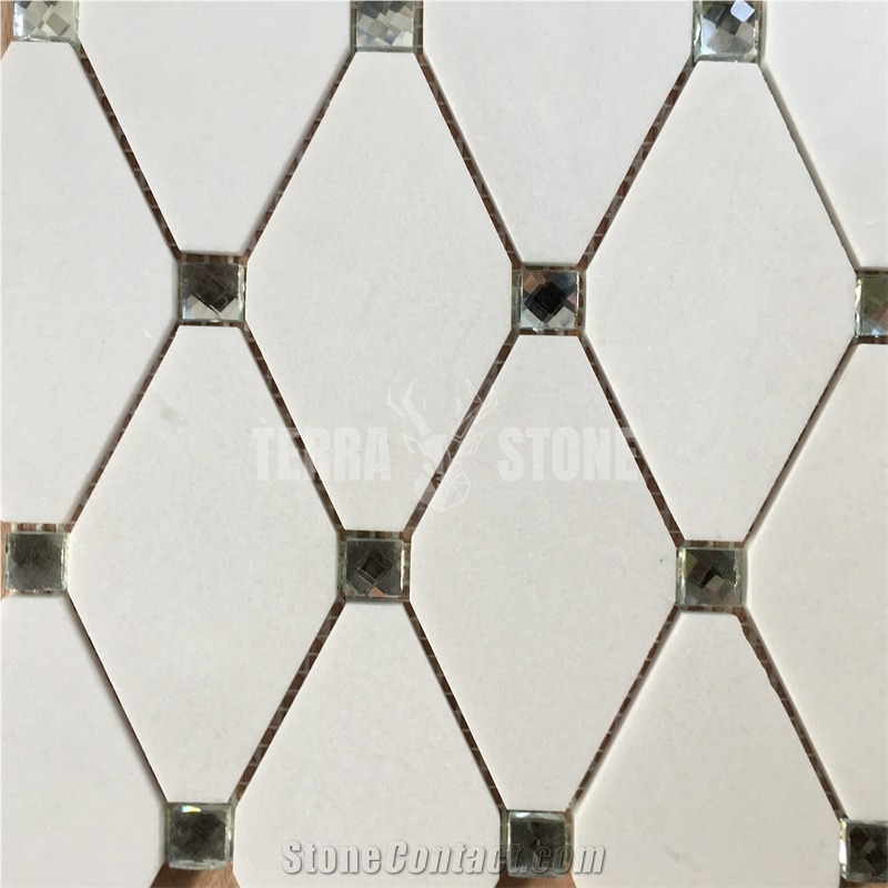Diamond Mirror Glass Long Octagon Marble Mosaic Tiles
