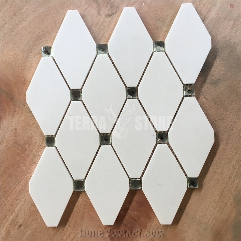 Diamond Mirror Glass Long Octagon Marble Mosaic Tiles