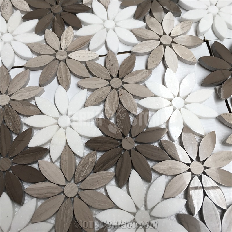 Hot Selling Daisy Flower Wooden Series Marble Mosaic Tiles