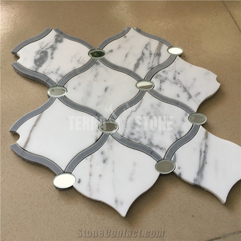 Lantern Design Waterjet Mosaic Marble Glass Kitchen Tile