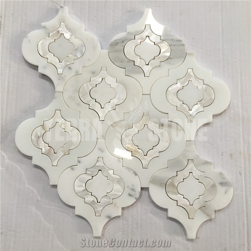 Lantern Waterjet Mosaic Marble And Mother Pearl Shell Tile