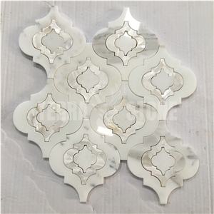 Lantern Waterjet Mosaic Marble And Mother Pearl Shell Tile