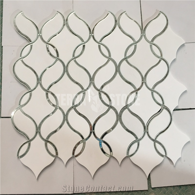 Latest Design Marble Mixed Glass Waterjet Mosaic Tile