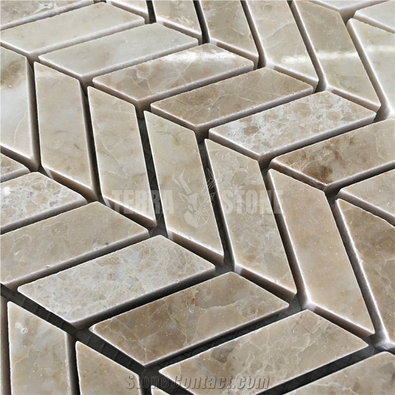 Light Emperador Chevron Marble Mosaic Tile For Backsplash