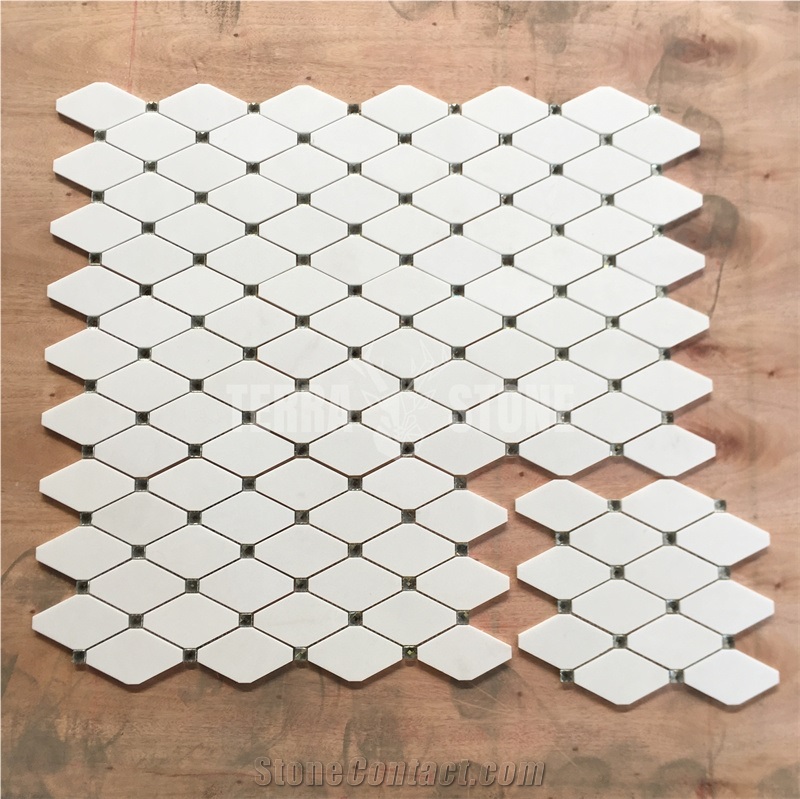 Marble Long Octagon Mosaic Tile With Crystal Glass Dots
