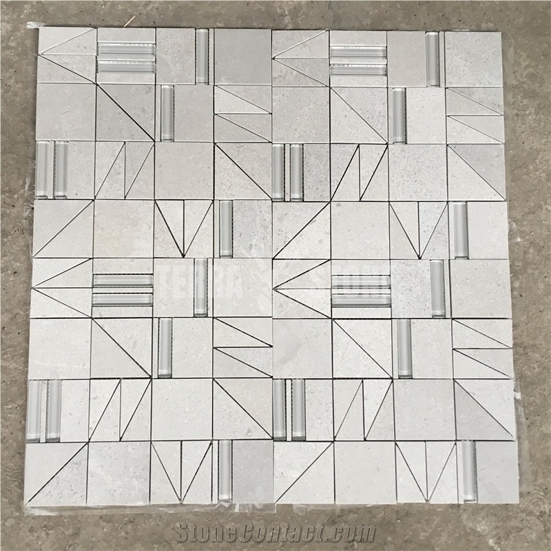 Modern Rhombus Shaped Marble Wall Tiles Stone Glass Mosaic
