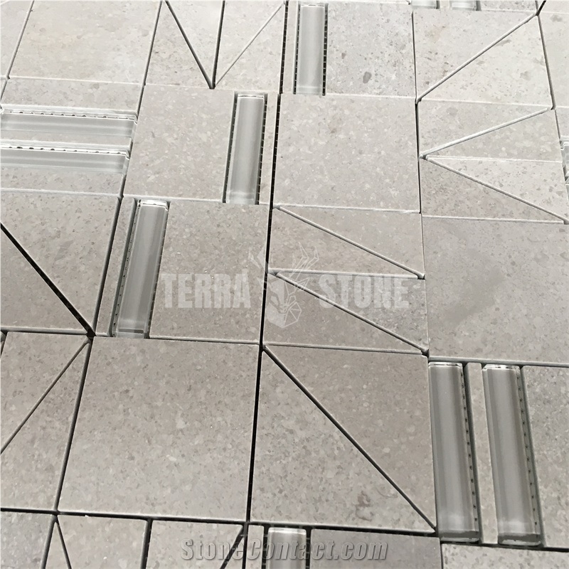 Modern Rhombus Shaped Marble Wall Tiles Stone Glass Mosaic