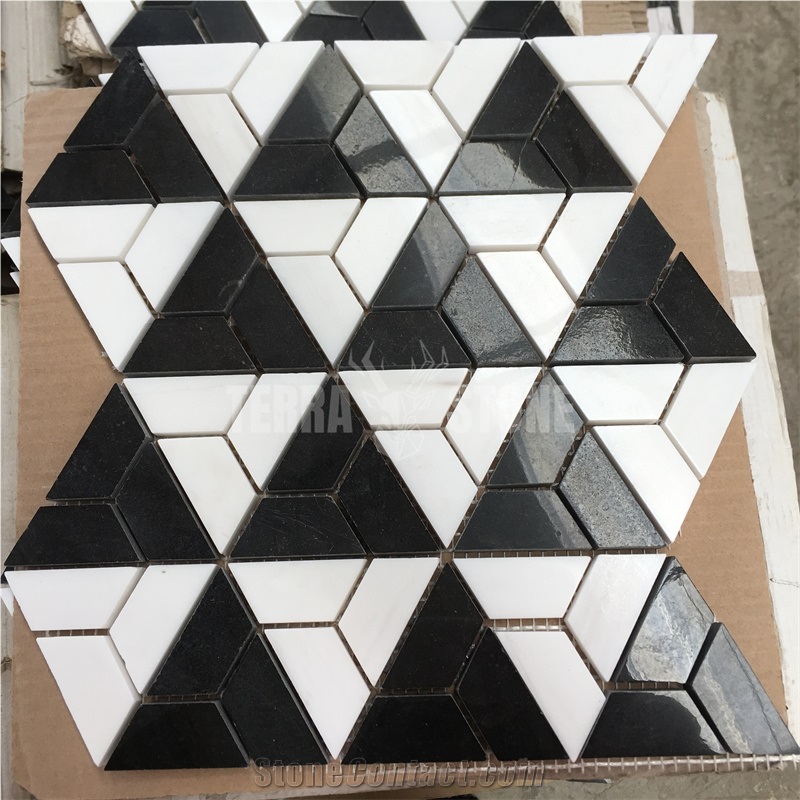 New Design Black White Triangle Marble Mosaic Wall Tile