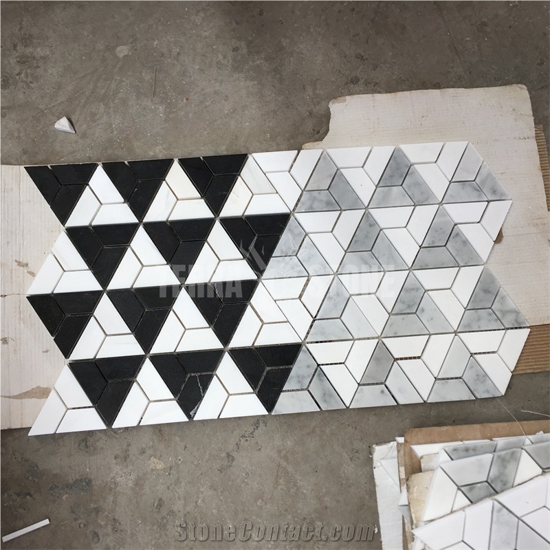 New Design Gray White Triangle Marble Mosaic Wall Tile