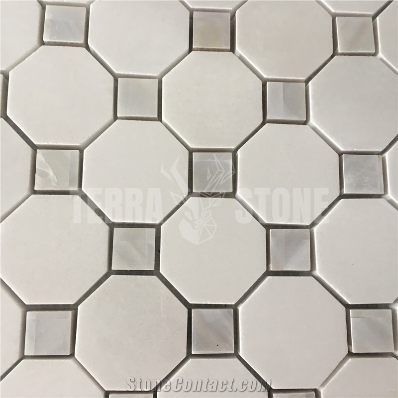 Octagon Marble Mosaic Pearl Shell Dots For Bathroom Kitchen