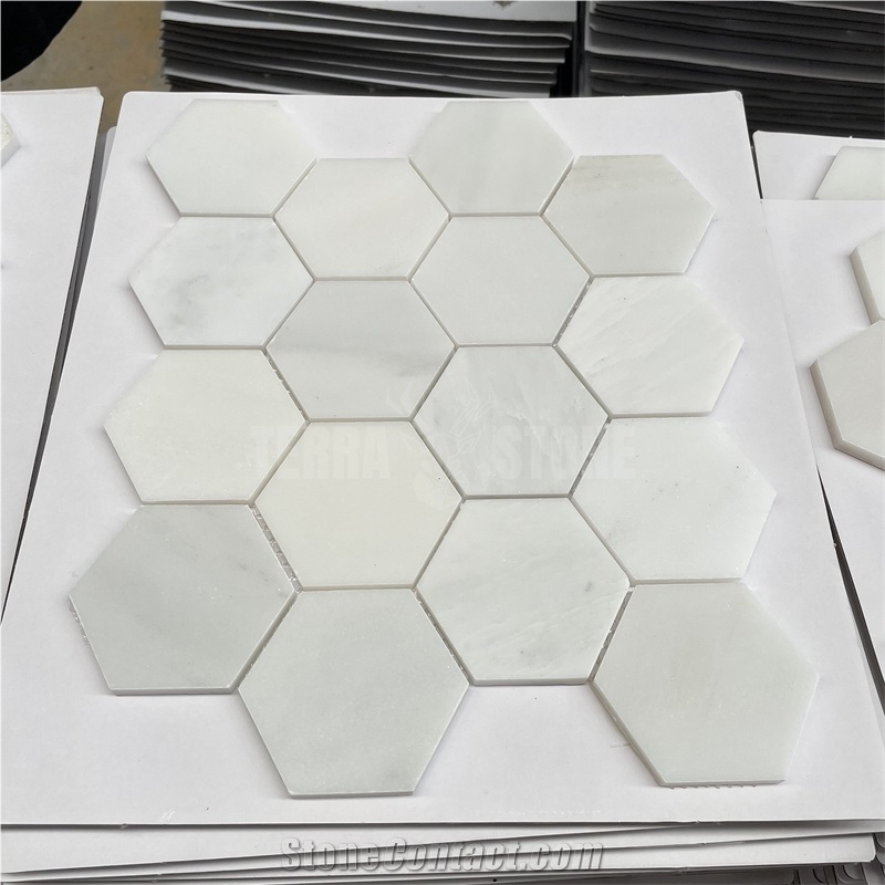 Polished Pure White Onyx Mosaic Hexagon Bathroom Wall Tile