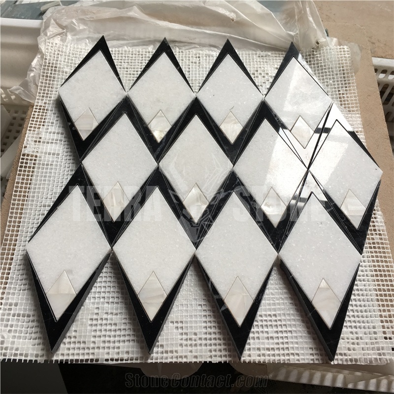 Rhombus Marble Mosaic Black White Kitchen Mosaics Tile
