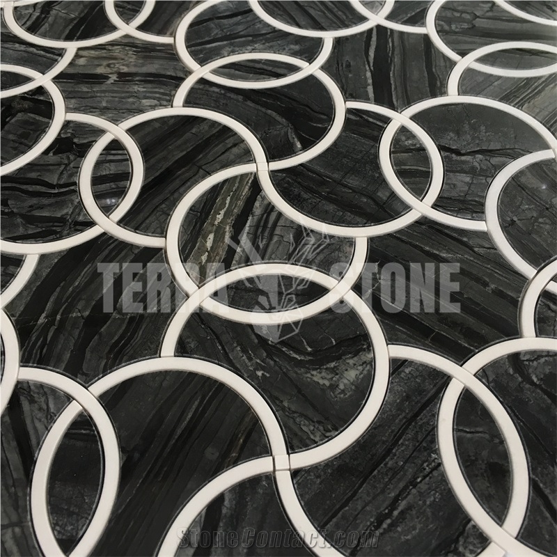 Silver Wave Marble Mosaic Water Jet Cut S Shape Stone Tile