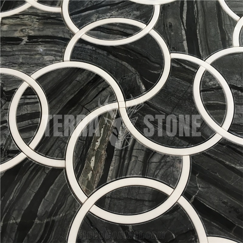 Silver Wave Marble Mosaic Water Jet Cut S Shape Stone Tile