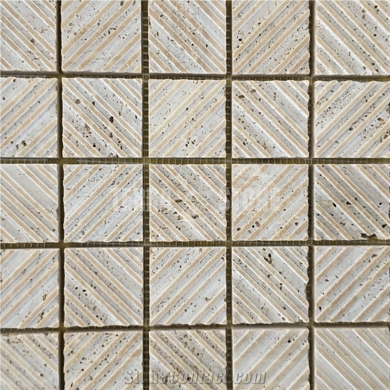 Square Travertine Marble Tile Stone Mosaic For Outdoors