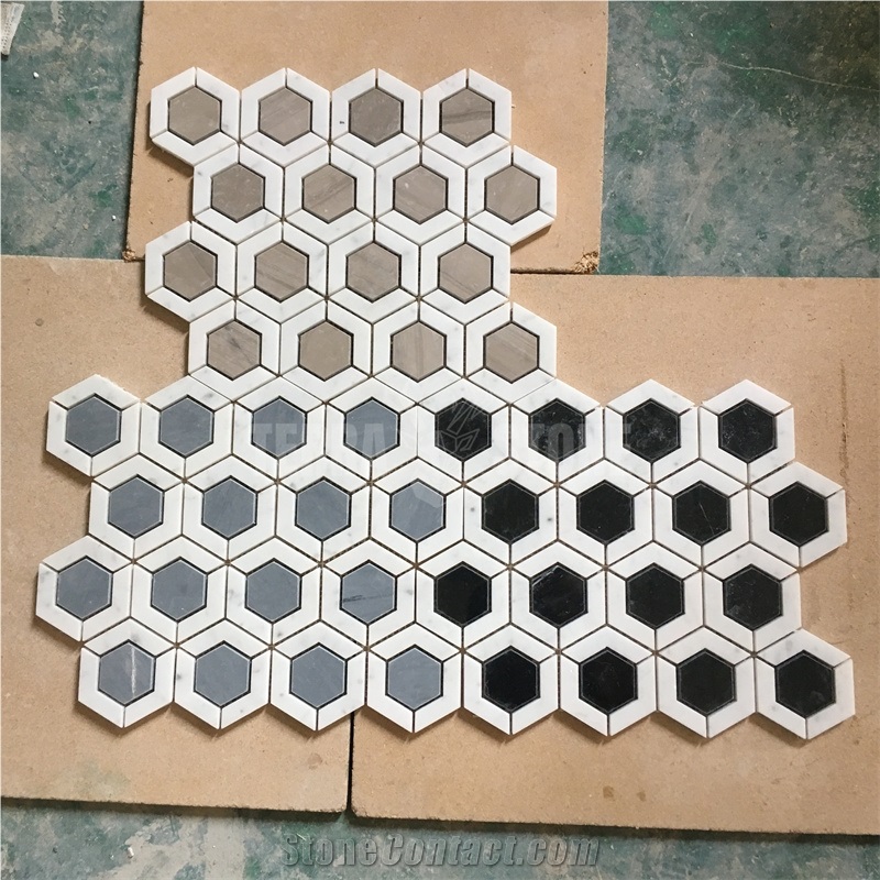 Thassos And Carrara White Gray Marble Hexagon Mosaic Tile