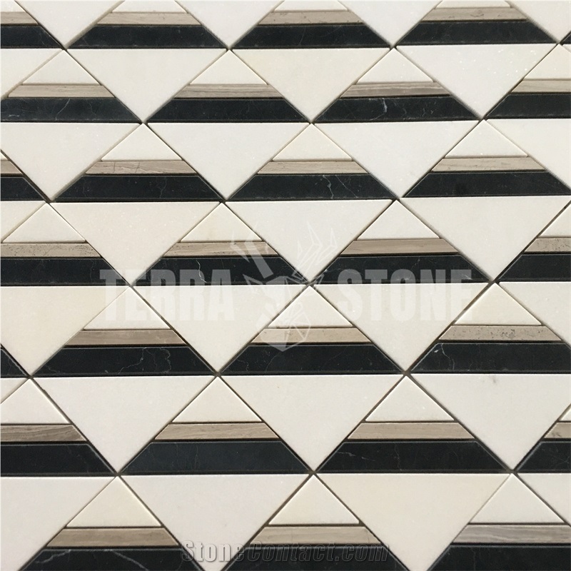 Triangle Mosaic Thassos Nero Marquina White Wood Marble