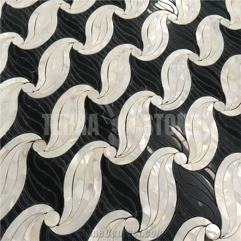 Water Jet Black White Stone Marble Tile Shell Wave Tile