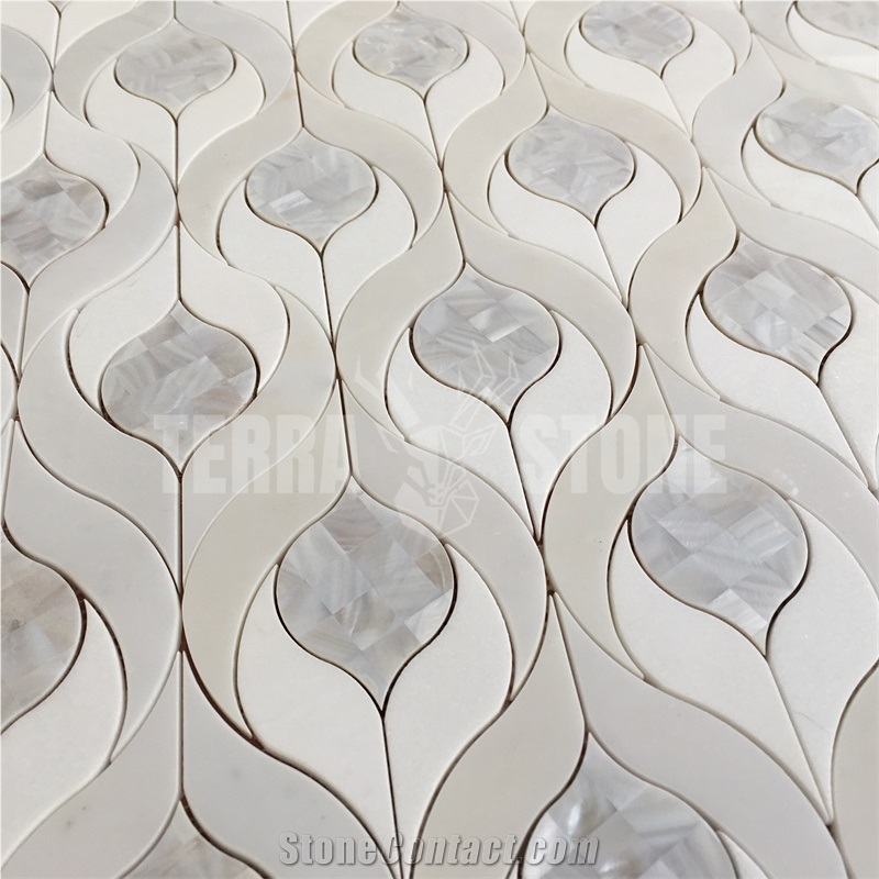 Water Jet Marble Mosaic Raindrop Pattern Bathroom Tile