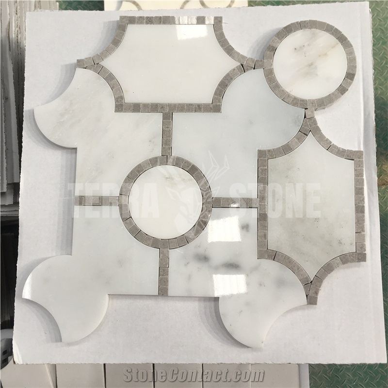 Water Jet Marble Mosaic Round Hexagon Pattern Floor Tile