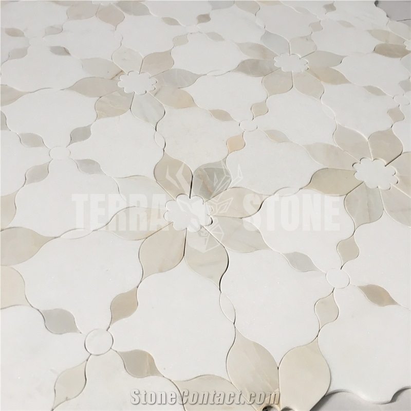 Water Jet Mosaic Flower Pattern White Crystal Mosaic Wall Tile