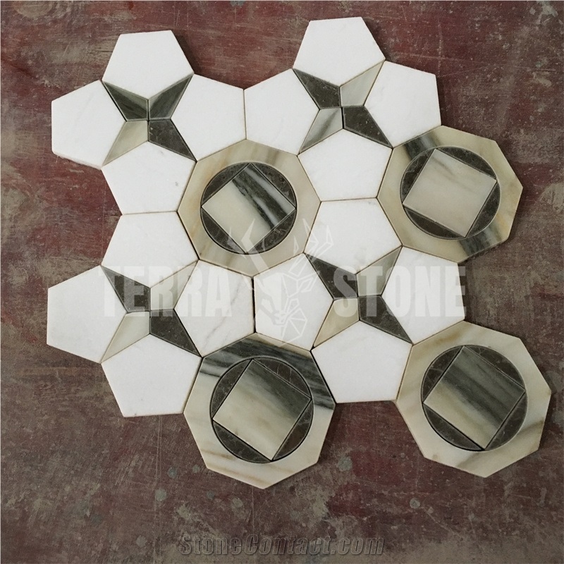 Water Jet Mosaic Tiles Octagon Marble Bathroom Floor Tile