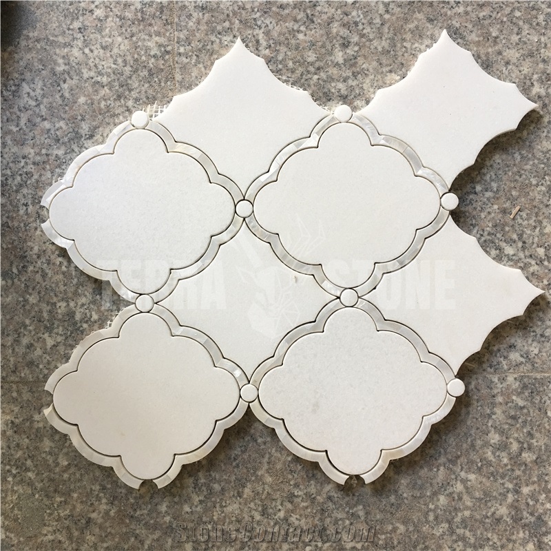 Water Jet White Thassos Marble Lantern Design Shell Tile