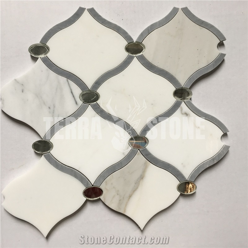 Waterjet Glass Marble Stone Lantern Mosaic Arabesque Tile
