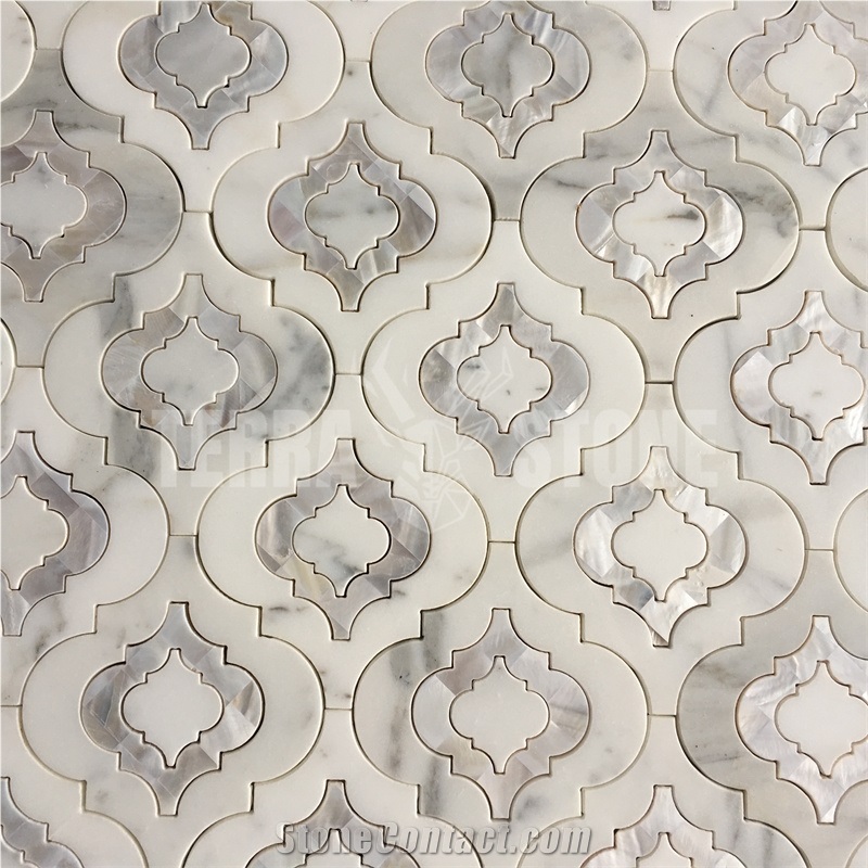 Waterjet Lantern Design Calacatta Gold Marble Mosaic Tile