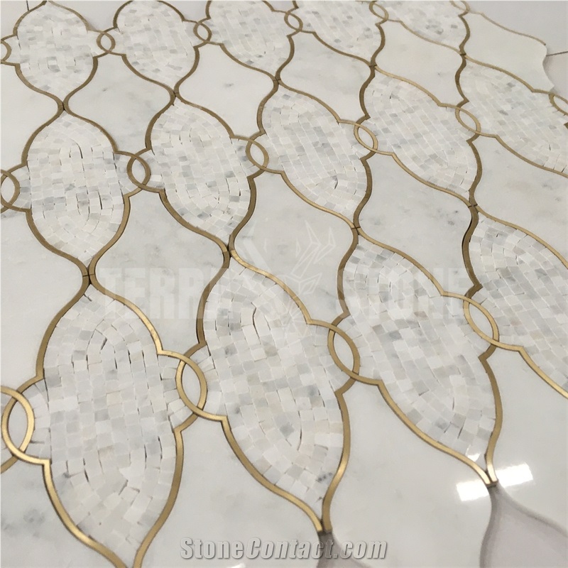 Waterjet Marble Mosaic Tiles Lantern Design Handcut Mosaics