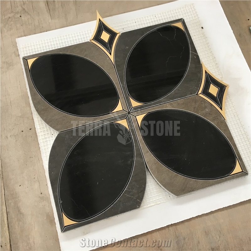 Waterjet Marble Tile Brown And Black Marble Kitchen Mosaics