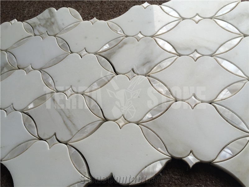 Waterjet Mosaic Calacatta Gold Marble Shell Bathroom Tile
