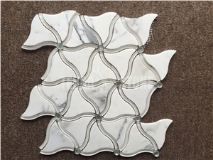 Waterjet Mosaic Calacatta Gold Marble With Glass Insert Tile