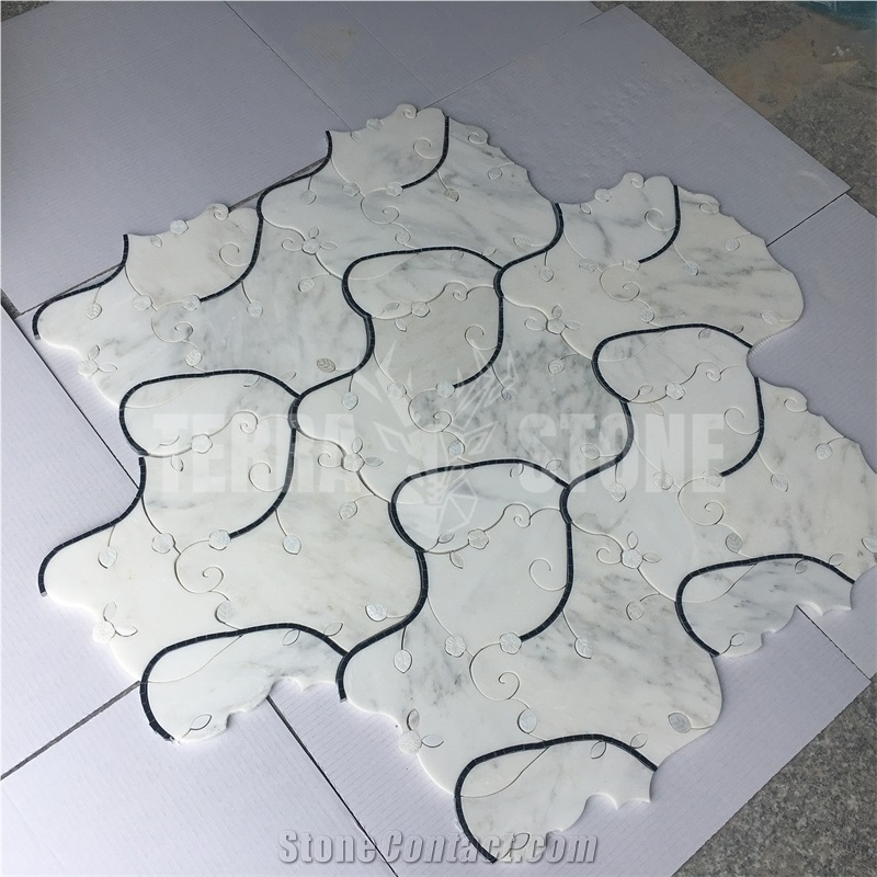 Waterjet Mosaic Carved Floral Shell Marble Mosaics Wall Tile from China ...