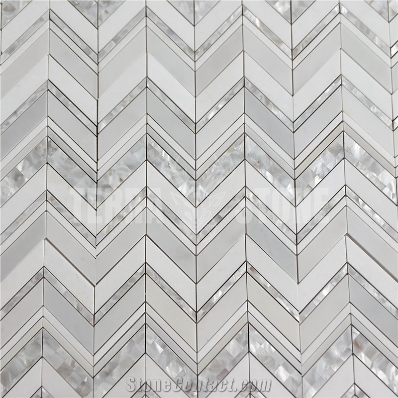 Waterjet Mosaic Chevron Marble Shell Bathroom Wall Tile