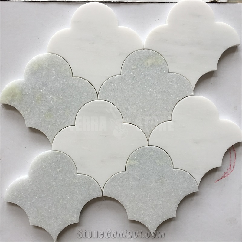 Waterjet Mosaic Cloud Shape White And Blue Marble Wall Tiles
