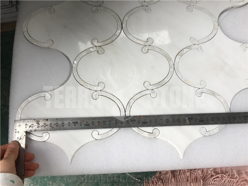 Waterjet Mosaic Dolomite White Marble Pearl Shell Tile