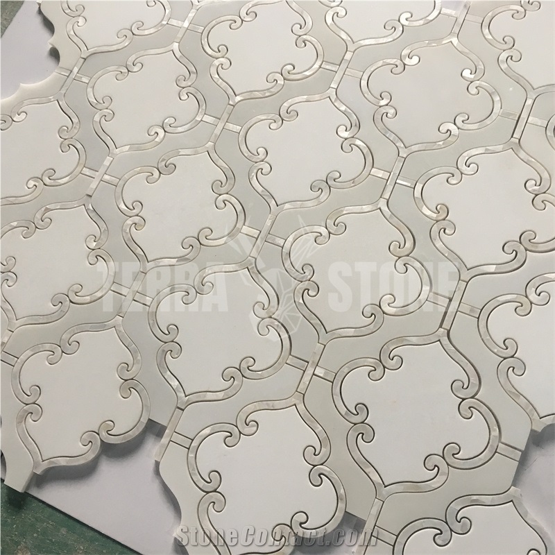 Waterjet Mosaic Lantern Design Bathroom Marble Shell Tile