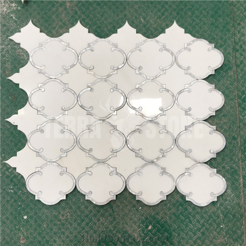 Waterjet Mosaic Lantern Marble Shell Backsplash Wall Tile