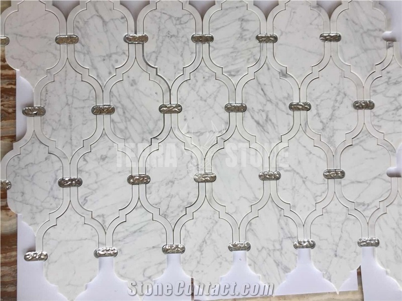 Waterjet Mosaic Lantern White Marble Glass Mosaics Tile