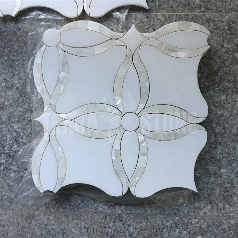 Waterjet Mosaic Marble And Shell Flower Design Wall Tile