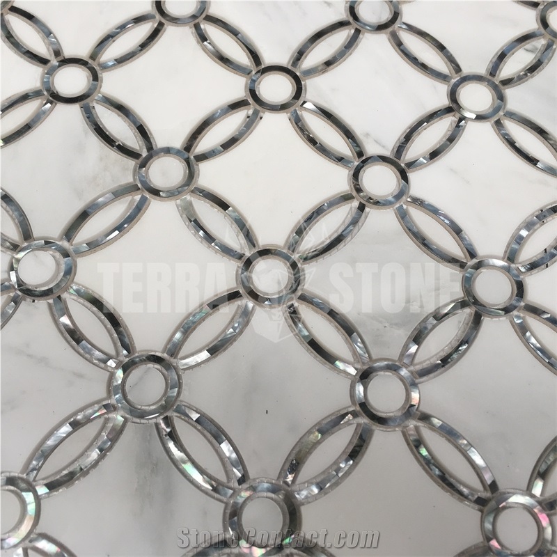 Waterjet Mosaic Marble Mother Pearl Of Shell Bathroom Tile