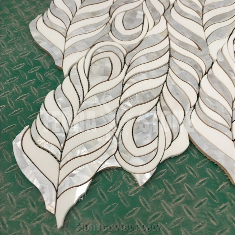 Waterjet Mosaic Marble Mother Pearl Of Shell Kitchen Tile