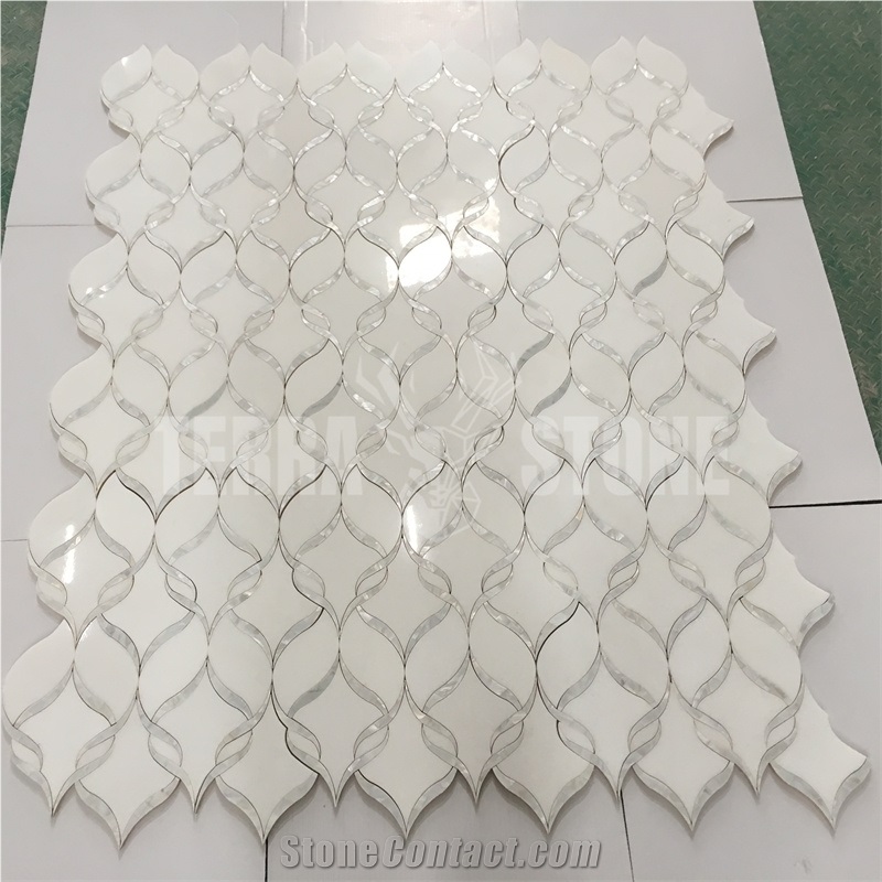 Waterjet Mosaic Ribbon Pattern Marble Pearl Shell Mosaic