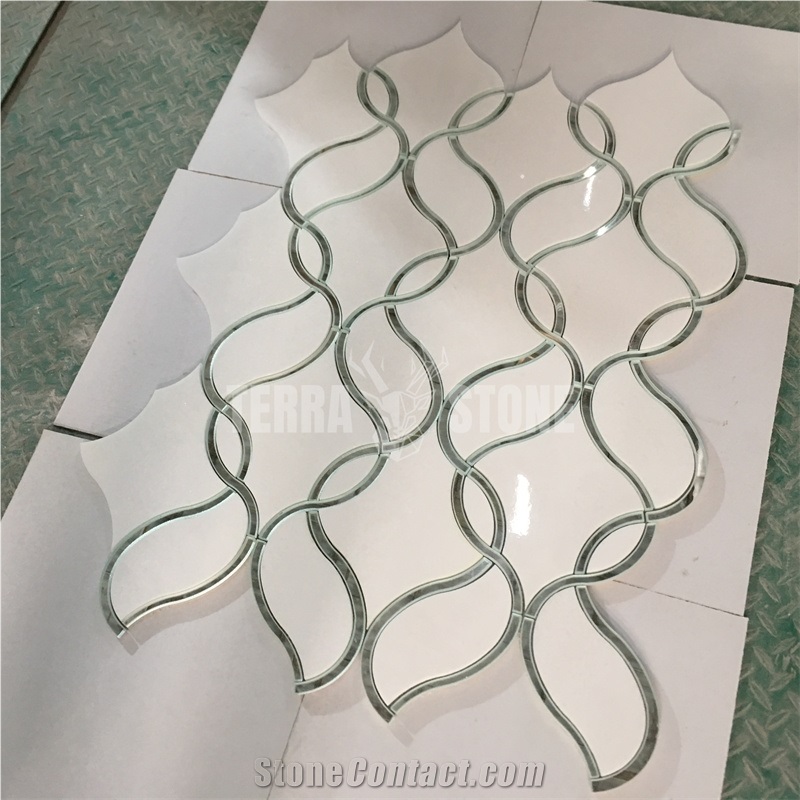 Waterjet Mosaic Ribbon Pattern Marble With Glass Wall Tile