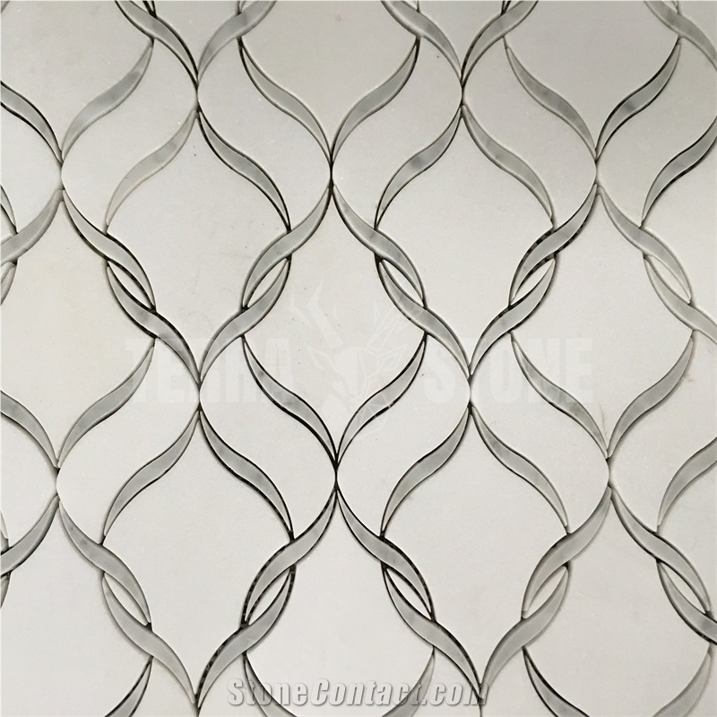 Waterjet Mosaic Thassos Carrara Ribbon Pattern Tile For Wall