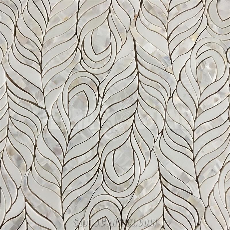 Waterjet Mosaic Thassos Marble Leaf Pattern Mosaics Tiles