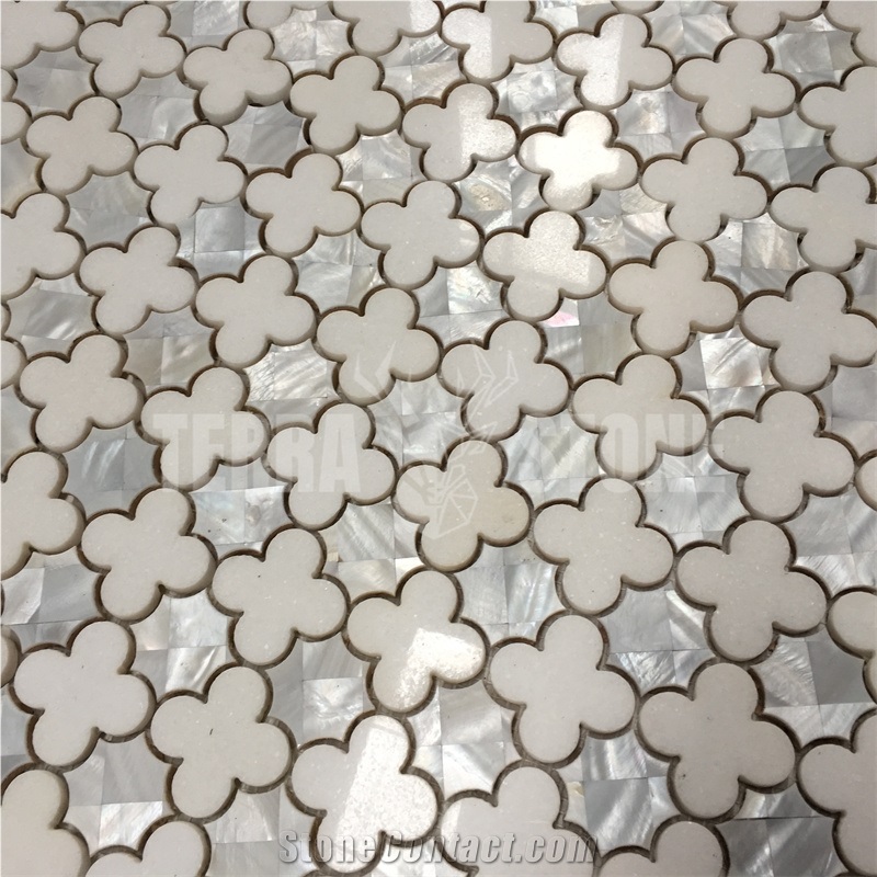 Waterjet Mosaic Thassos White Marble Flower Bathroom Tile