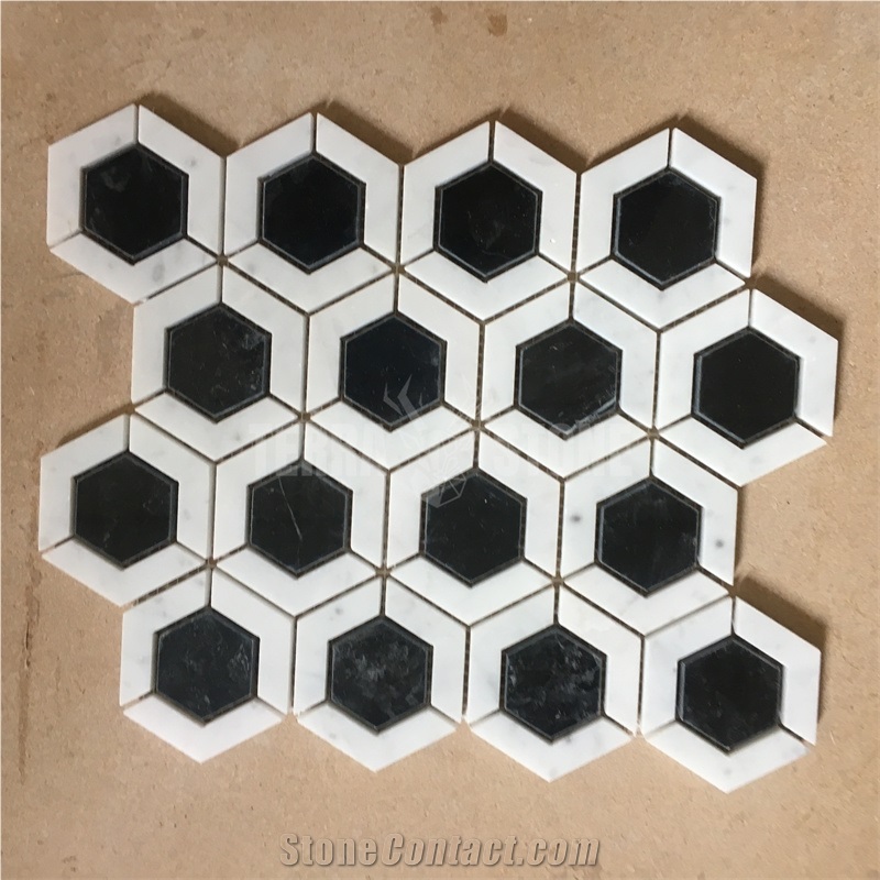 White And Black Marble Natural Stone Mosaic Hexagon Mosaics